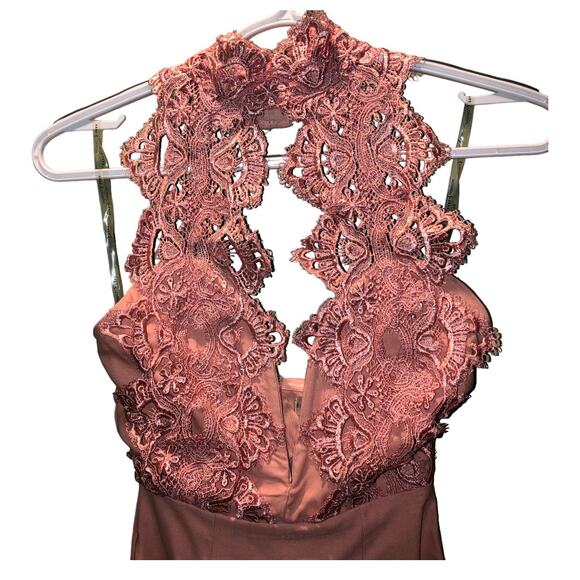 NWT Rare London Women's High Neck Plunge Lace Bodycon Mini Dress Sz XS Pink - Picture 6 of 11